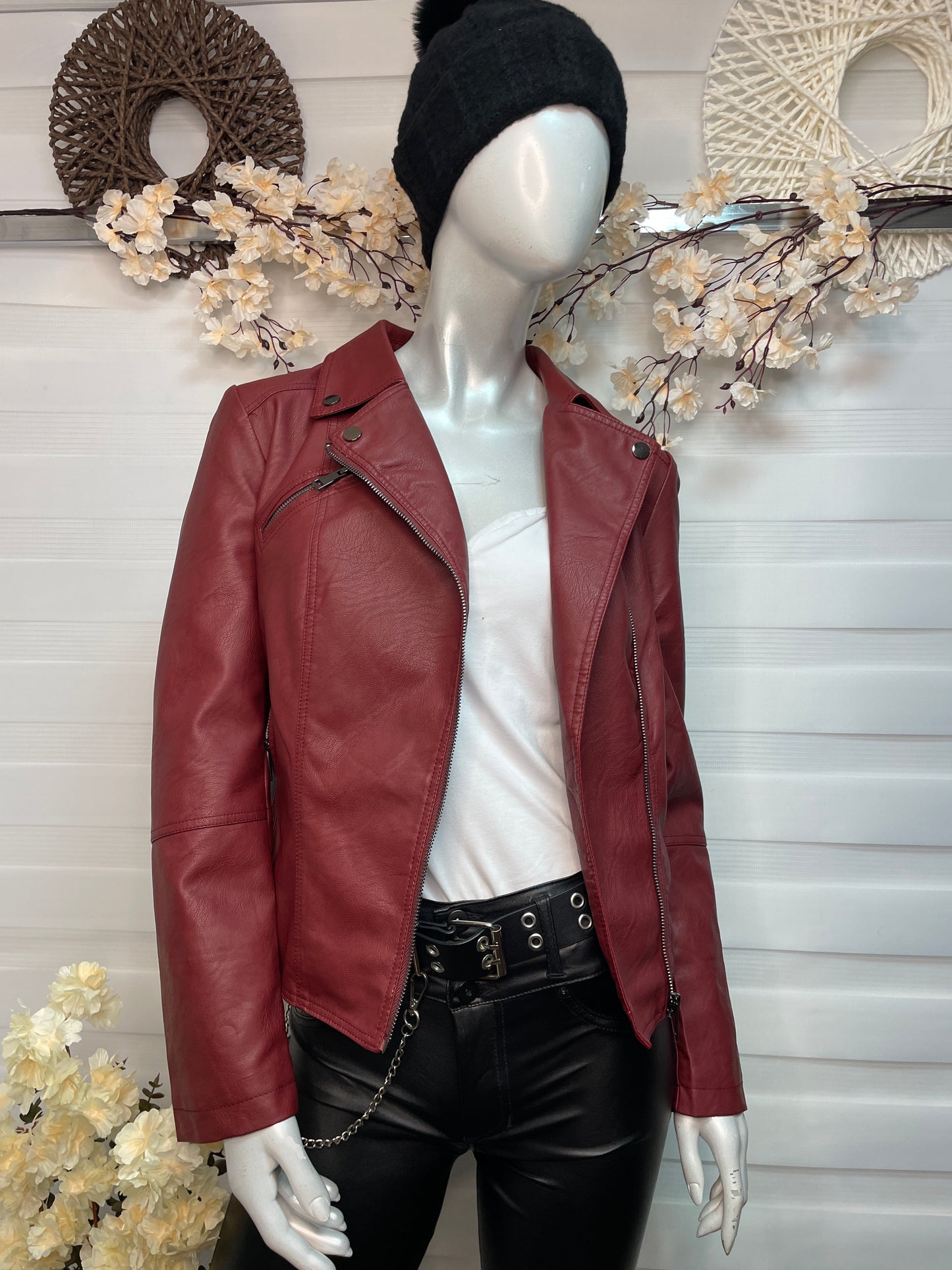 Chaqueta Ecocuero Biker Roja