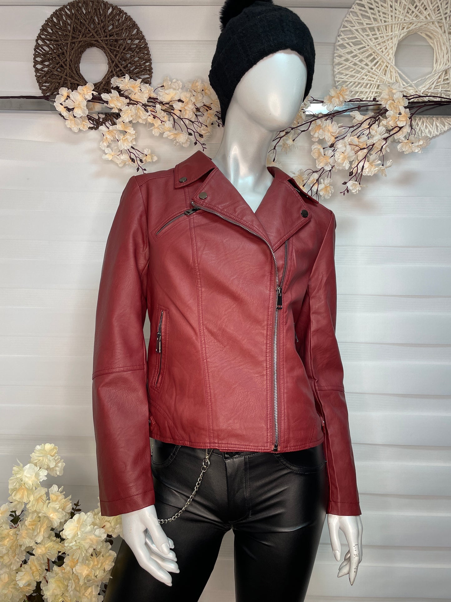 Chaqueta Ecocuero Biker Roja