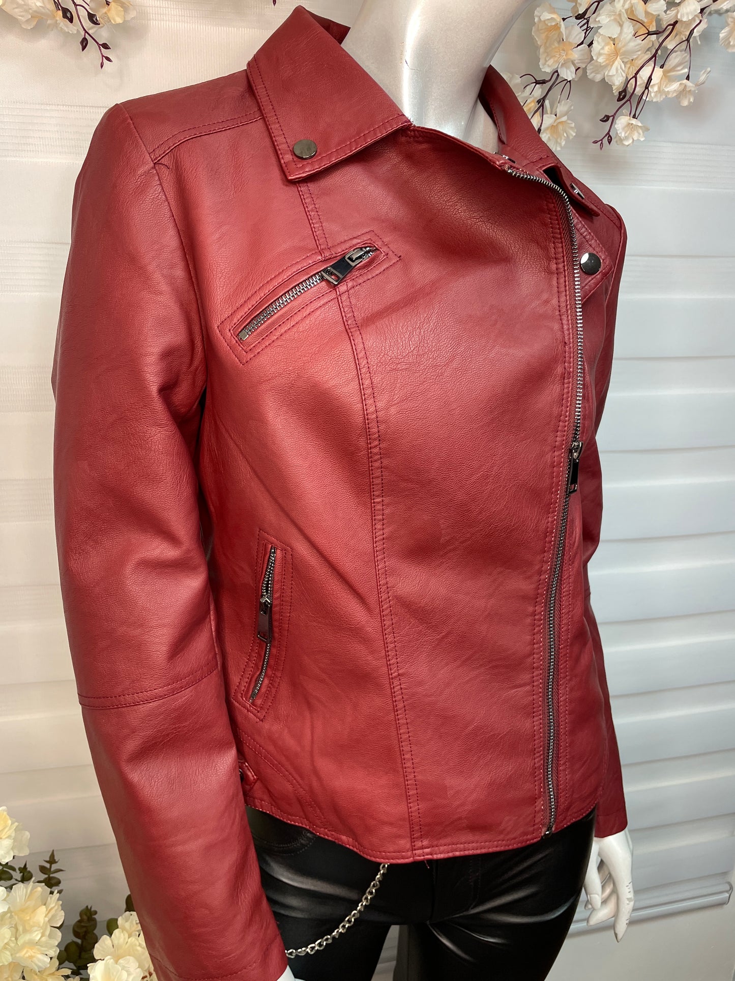 Chaqueta Ecocuero Biker Roja