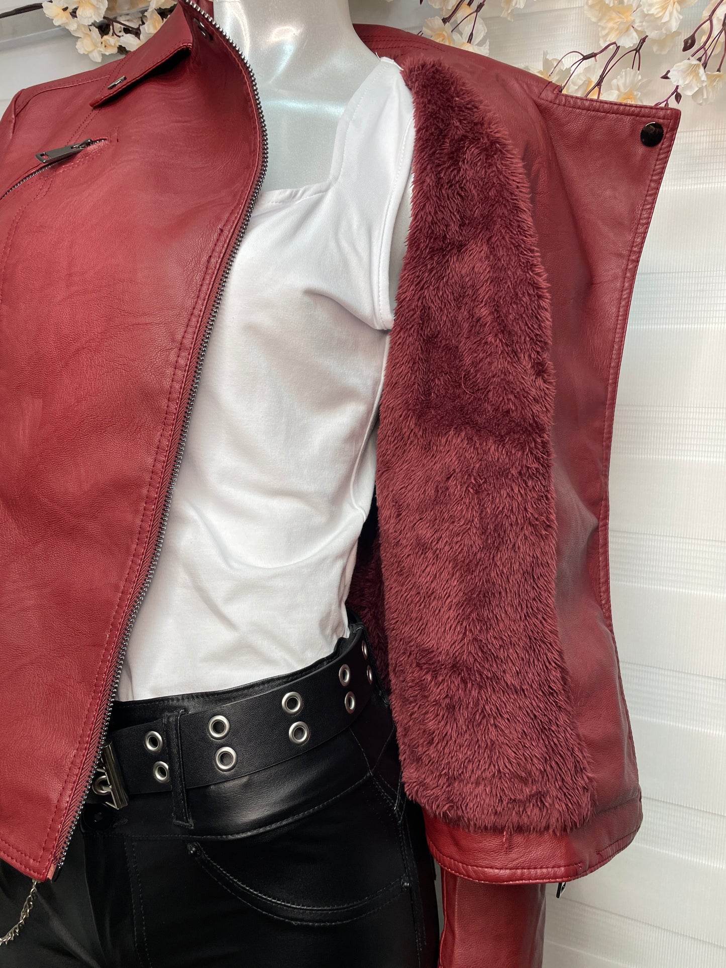 Chaqueta Ecocuero Biker Roja